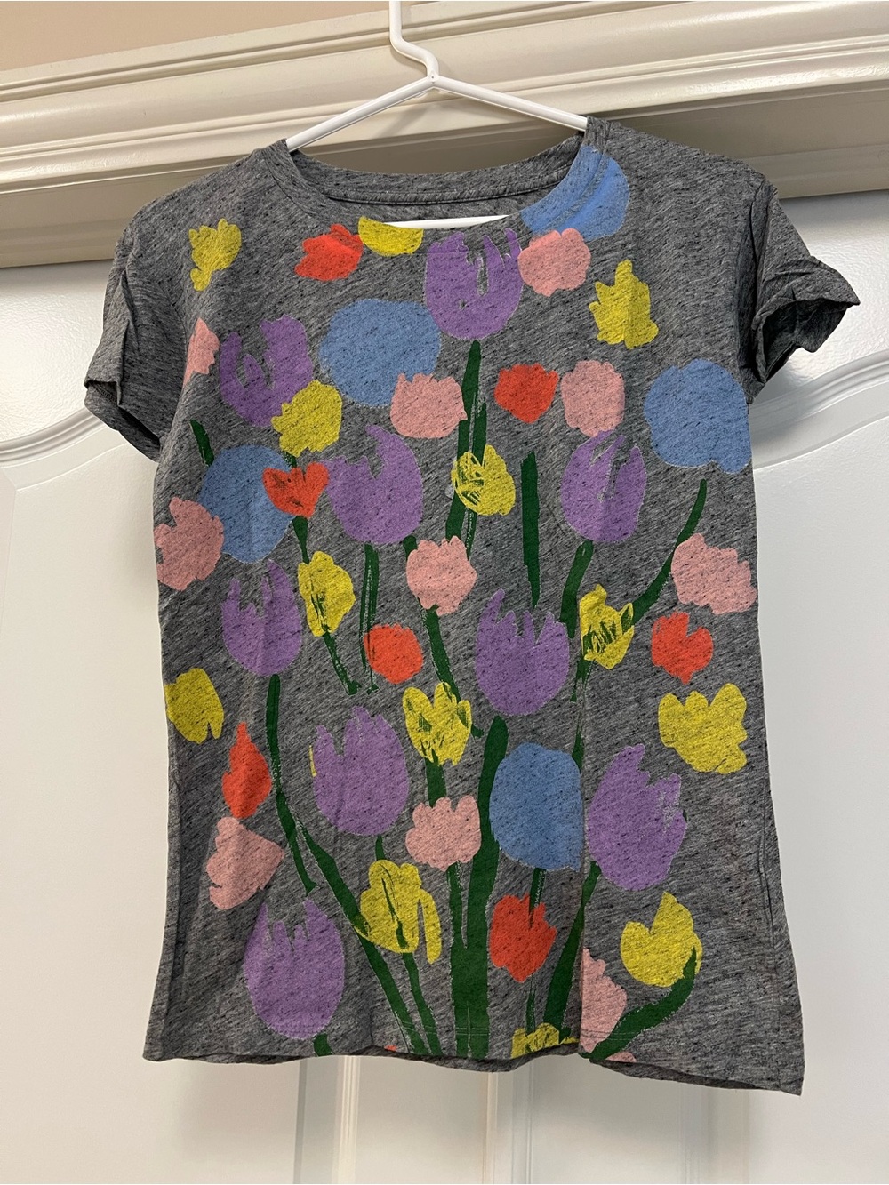 J.Crew Women’s Floral Graphic Tee - Gray with Multicolor Tulips